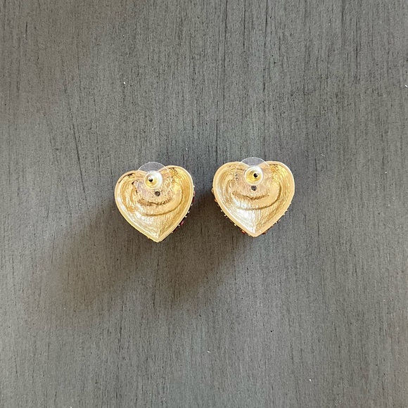 Red Heart Shaped Allover Rhinestone I Love You Banner 1” Valentine Post Earrings - Picture 2 of 3